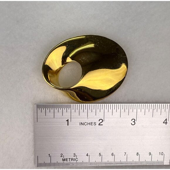 Monet Gold Tone Pin Brooch Vintage Mod Oval Abstract Design Textured Back Signed - Picture 4 of 4